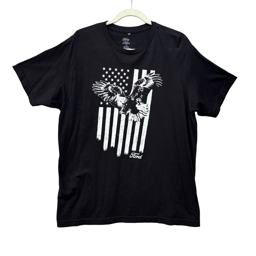 Ford Graphic T-Shirt Mens XL Black American Flag Bald Eagle Proud To Honor